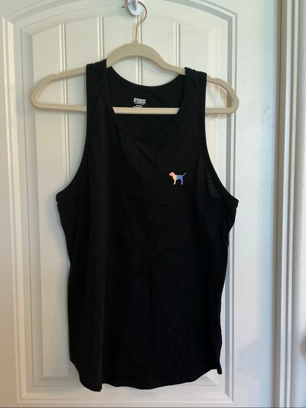 PINK Victoria's Secret Black Tank with Rainbow Dog Logo